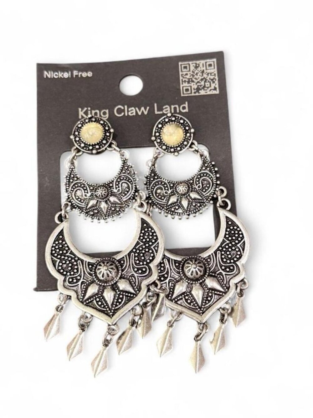 King Claw Land Silver Rhinestone Hoops